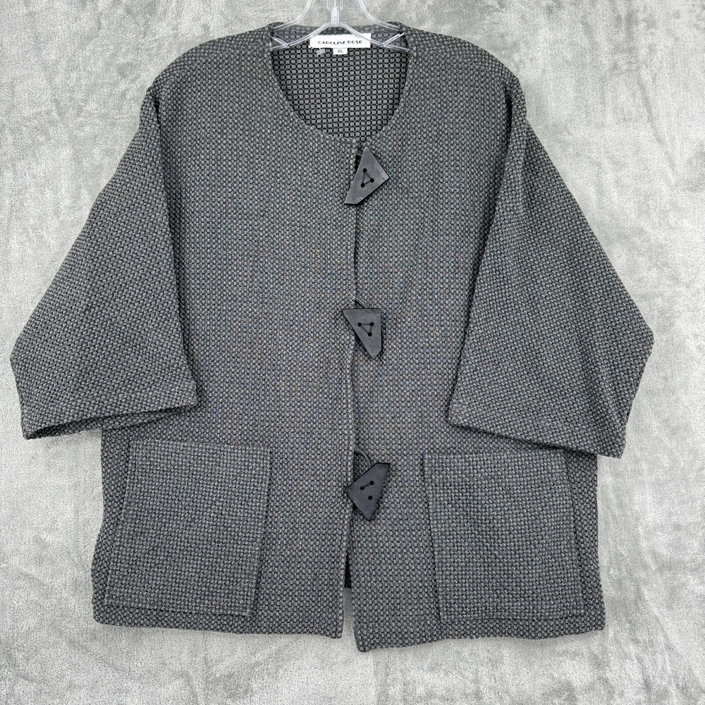 Caroline Rose Sweater XL Cardigan Button Wearable Art Textured Artsy Chunky Knit